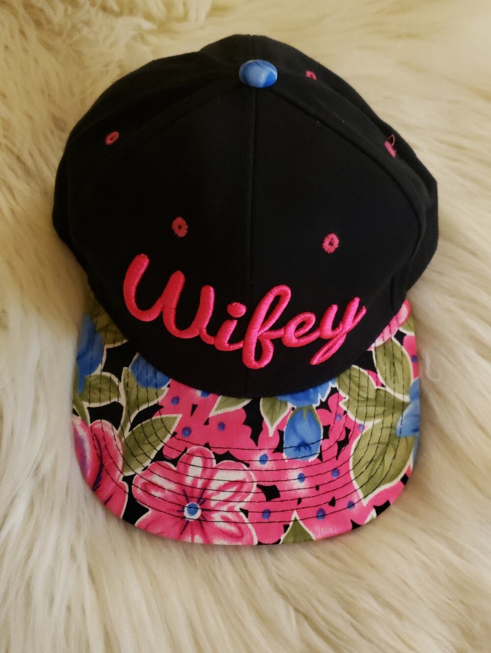 Floral Wifey Snapback Cap - Pink Multicolor Baseball Hat